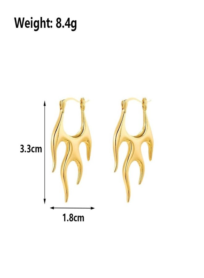 Uarein Dainty Gold Flame Hoop Earring Irregular Punk Fire Statement Earrings Trendy Minimalistic Halloween Earrings Jewelry Accessory Presents for Women Wife (Gold) - Image 3